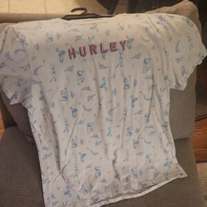 Hurley White Tee with Blue Patterns